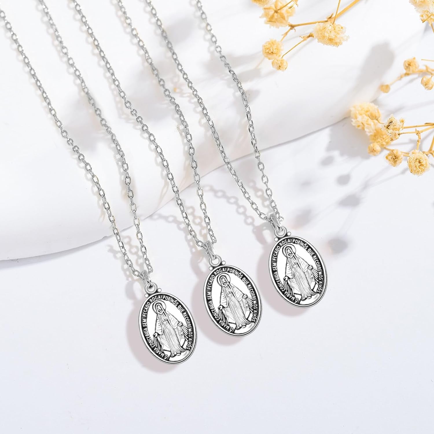 60Pcs Our Lady Miraculous Medal Floral Rosary Centerpiece Cross Jesus Virgin Mary Catholic Alloy Crucifix Charms for DIY Jewelry Making 12Mmx20Mm(A585)