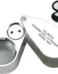 40X Jewelers Loupe with Light, UV Lighted Magnifying Glass Eye Loop, LED Illuminated Metal Pocket Magnifier for Jewelry, Currency, Plants, Coins, Diamonds, Stamps