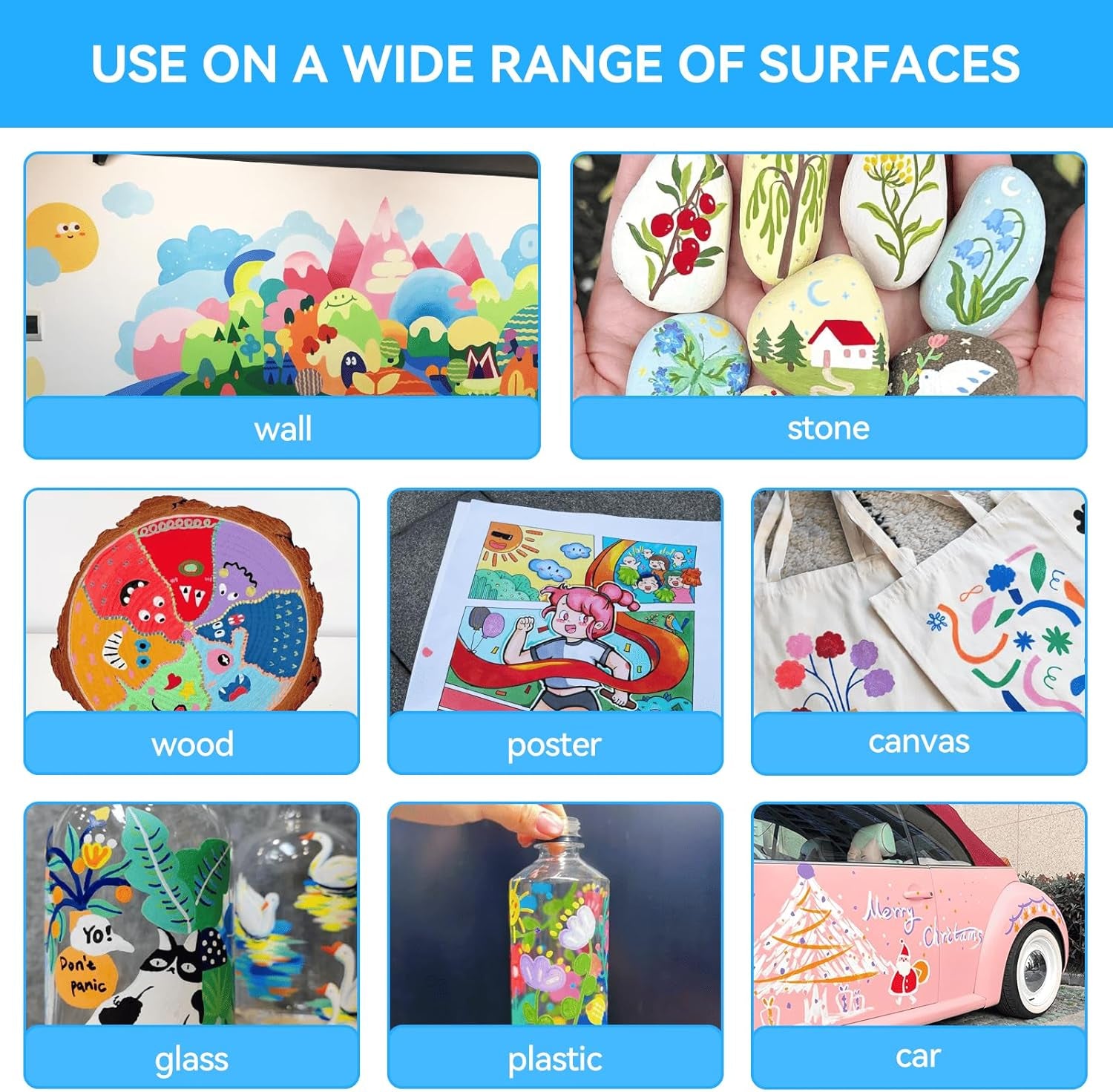 Jumbo Poster Markers, 10Mm Jumbo Felt Tip 12 Colors, Acrylic Paint Markers Permanent Paint Pens for Rock Painting, Blackboards, Windshield, Outdoor Paintings DIY Crafts Making