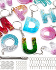 134Pcs Alphabet Keychain Resin Molds Kit, Reversed Letter Number Silicone Mold Epoxy Resin Casting Molds Key Chain Making Set with 1 Hand Drill 2 Drill Bits 30 Key Rings 100 Screw Pin