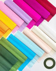 65Pcs Crepe Paper Flower DIY Kits, 14 Rolls Rainbow Colors Crepe Paper Rolls 8Ft Long 10 Inch Wide, 50 Pcs Green Floral Iron Wire and 1 Roll Green Tape for Birthday Party Wedding Festival Ornament