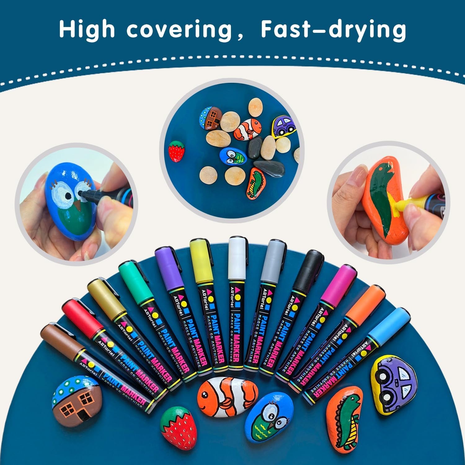 Rock Painting Perfection Markers Pens: 12 Vibrant Colors - Permanent, Oil-Based, Waterproof, Fade-Resistant, Non-Toxic - Precision Tips for Brilliant Stone Art