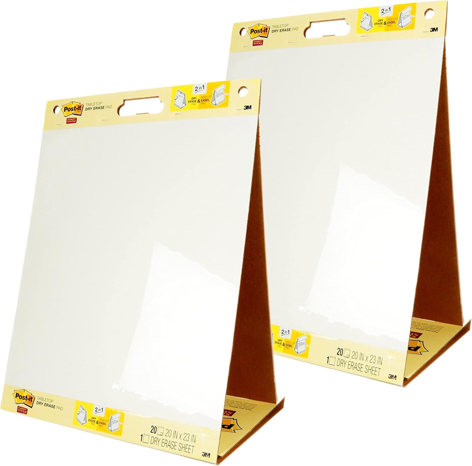 Super Sticky Portable Tabletop Easel Pad W/Dry Erase Panel, Great for Virtual Teachers and Students, 20X23 Inches, 20 Sheets/Pad, 2 Pads, Built-In Stand (563DE VAD 2PK) , White