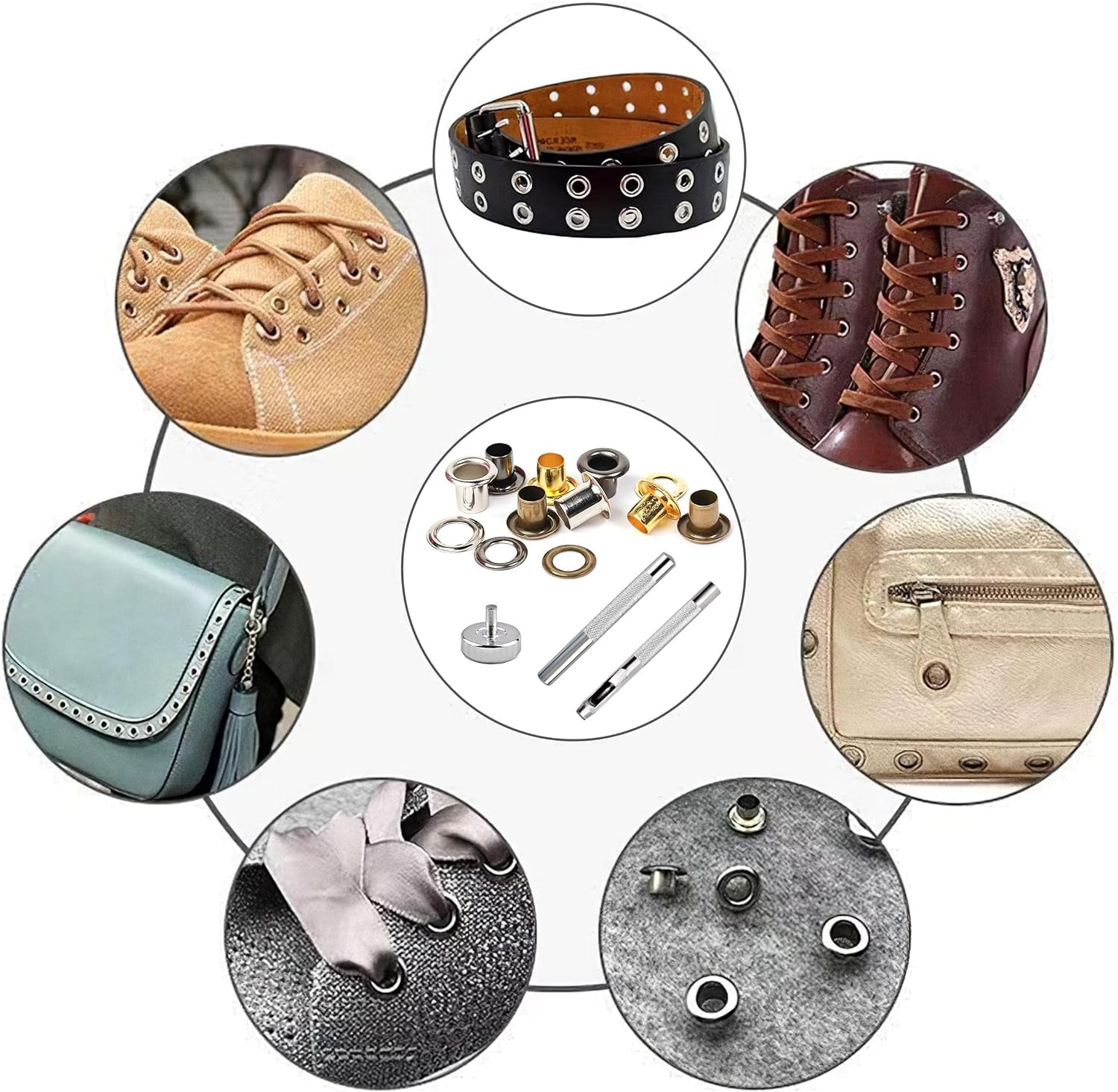 600 Pcs Metal Eyelets Metal Grommets Kit Sewing Eyelets and Grommets Shoe Eyelets with 3 Pieces Installation Tool and Storage Box for Shoes Clothes Crafts Bag DIY Project (3/16 Inch, 4 Colors)