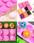 3 Pack Silicone Soap Molds, 6 Cavities Flower Making Mold, Included Rectangle Shape Supplies, Perfect for Handmade Soaps, Homemade Chocolate