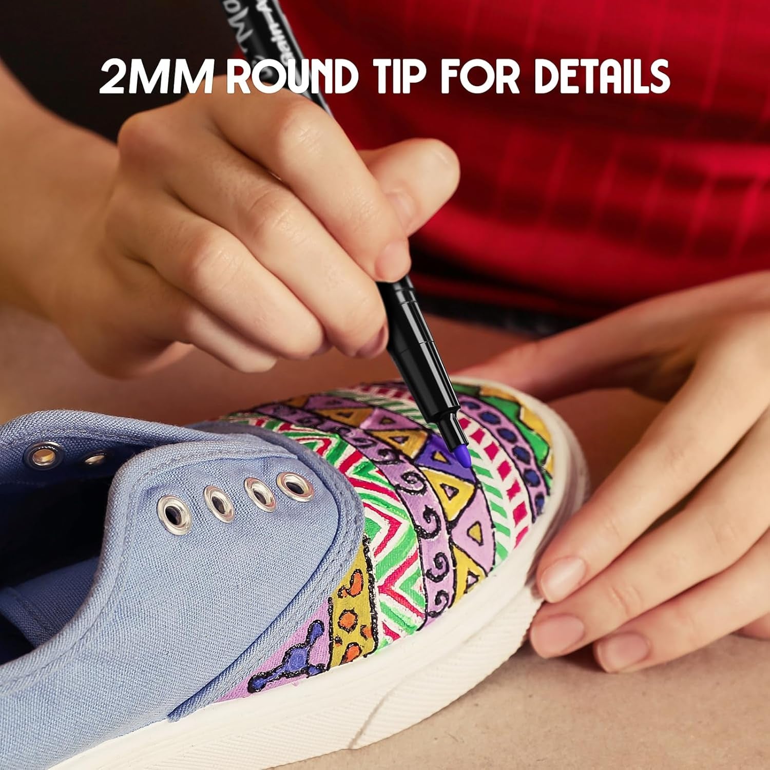 Fabric Markers Permanent for Clothes - 20 Colors Fine Tip Fabric Paint Pens with 5 Painting Templates - Non-Toxic Fabric Paint Markers for T-Shirts Sneakers Canvas Bags and Textiles