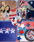 180 Pieces Patriotic Beads 4Th of July Wood Beads Independence Day Craft Bead America Flag Stars Beads Blue White Red Plaid Bead for DIY Garland Bracelet Necklaces Tiered Tray Decor (Classic Style)