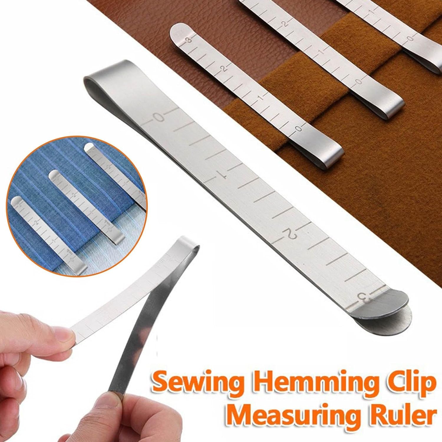 Set of 20 Sewing Clips, Stainless Steel Hemming Clips 3 Inches Measurement Ruler Quilting Supplies, Hem Marker, Sewing Supplies and Accessories