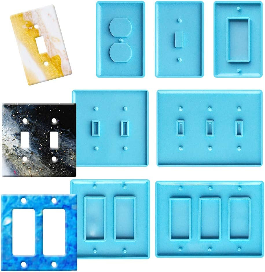 Light Switch Cover Resin Molds,Switch Socket Panel Plaster Mold for Epoxy Resin Epoxy Molds,Switch Plate Silicone Mold Outlet Cover Molds for DIY Crafts Making Home Decor（7Pcs）