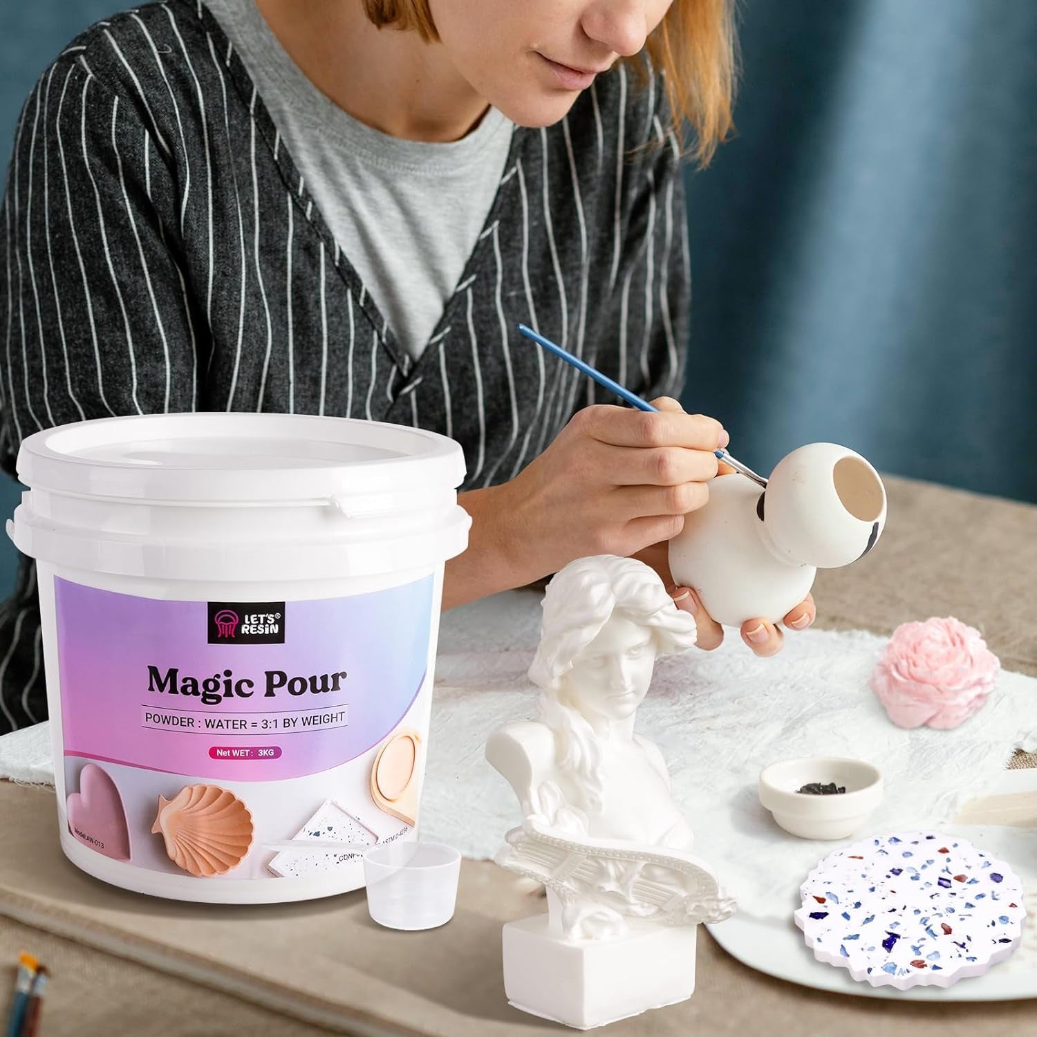 Resin Casting Powders 3000G, Fast Cured Casting Resin Kit for Beginners,20~30 Minutes De-Mold, Water Activated Plaster Powder Casting Kit for Resin Molds, Easy Mixing & Self Leveling