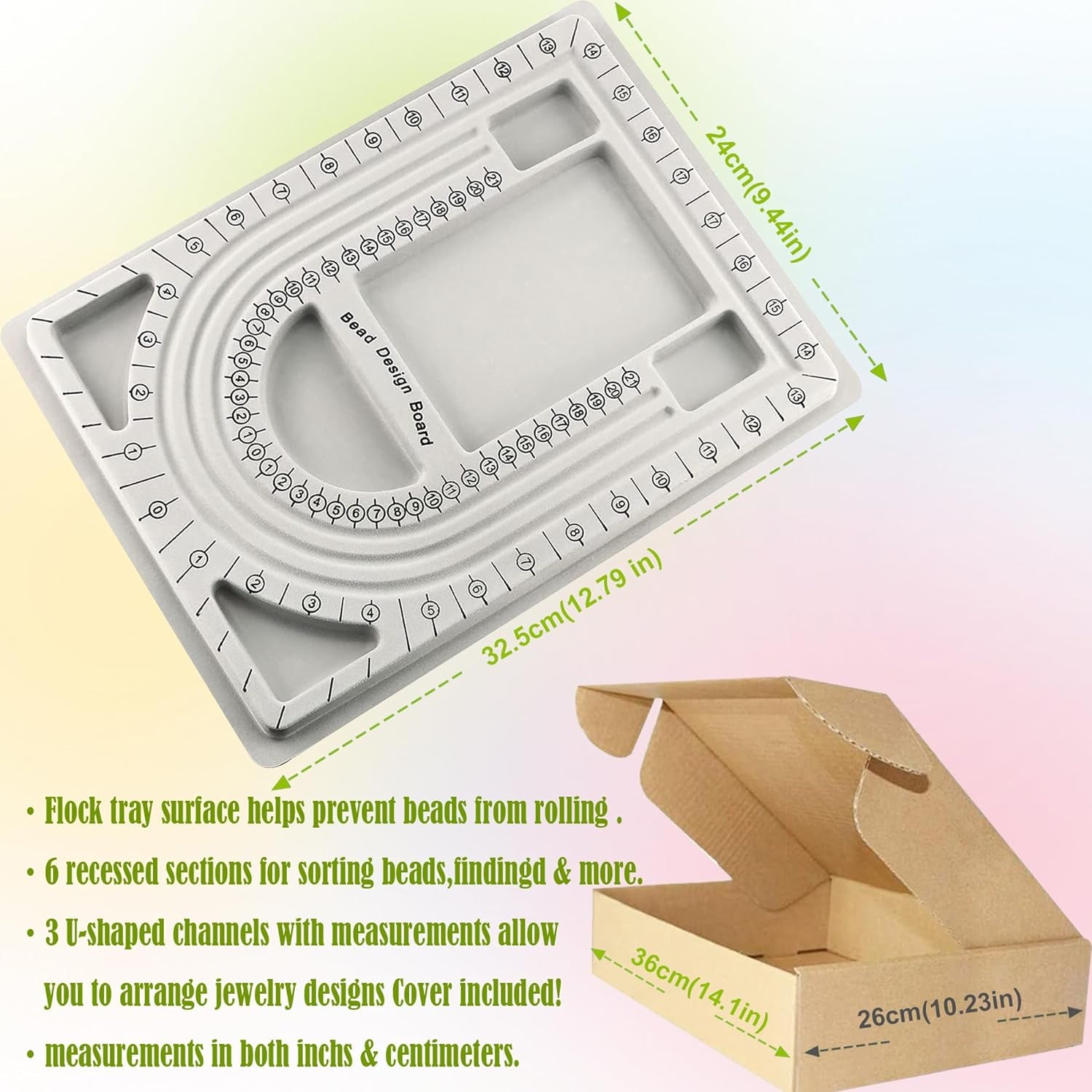 Bead Design Board with Beading Mat Kit, Grey Flocked, All-In-One Jewelry String Beading Needles Jewelry Organizer Tray for Creating Bracelets, Necklaces and Other Jewelry Making Craft