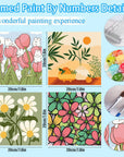 Framed Paint by Numbers for Kids - 4Pack Flowers Paint by Numbers for Kids Ages 4-8-12, Paint by Number Kits on Canvas, DIY Landscape Oil Painting Acrylic Kits for Home Decor 8X8In