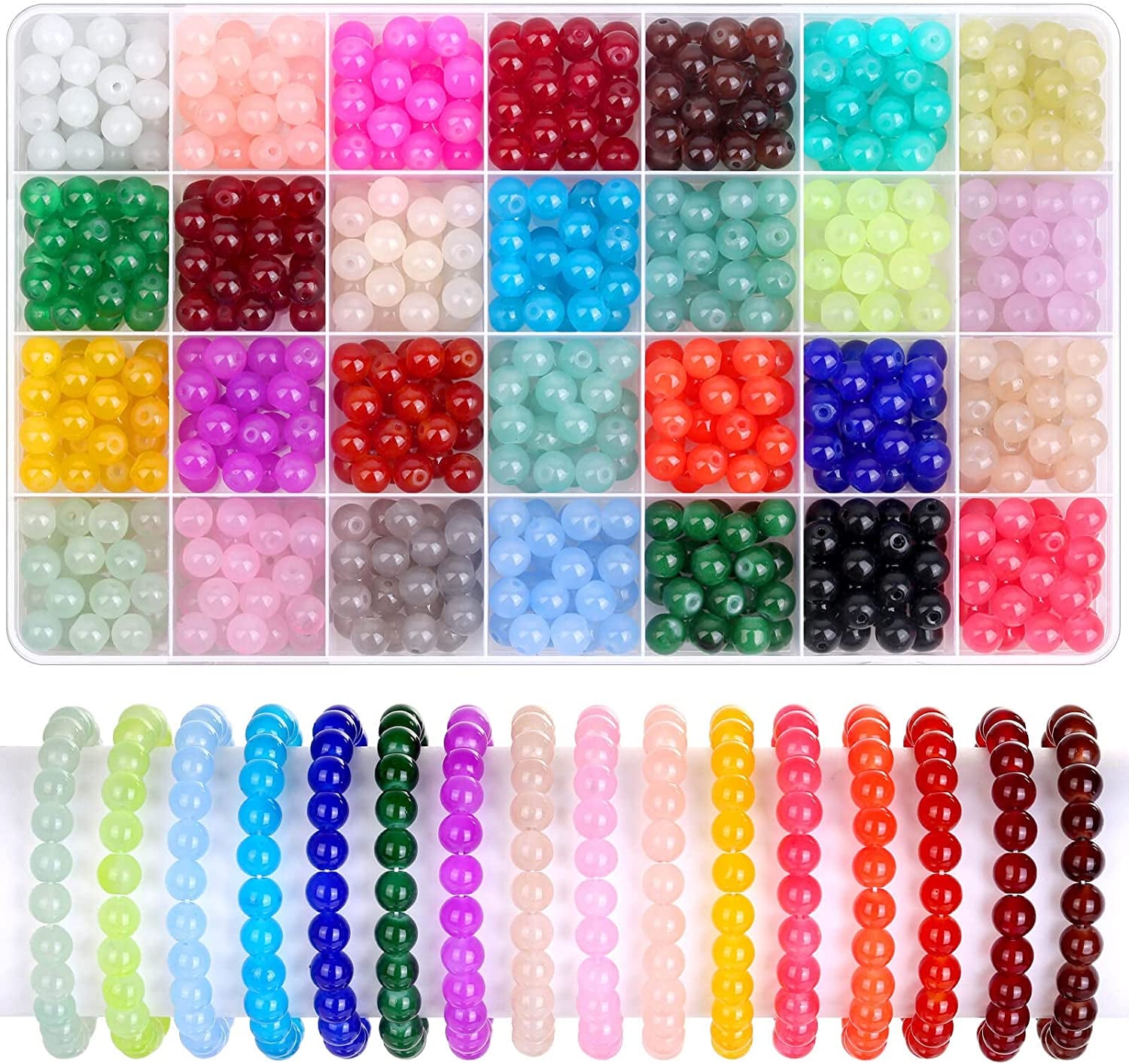 700 Pieces Glass Beads for Jewelry Making, 28 Colors 8Mm Crystal Bracelet and DIY Craft Beads Kit