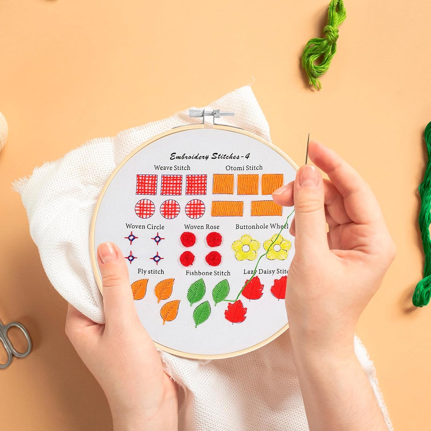 4 Sets Embroidery Kit for Beginners Adults &amp; Kids to Learn 29 Basic Embroidery Stitch Practice Kit,Embroidery Starter Kit for Beginners with Embroidery Patterns, Hoop,Threads,Tools