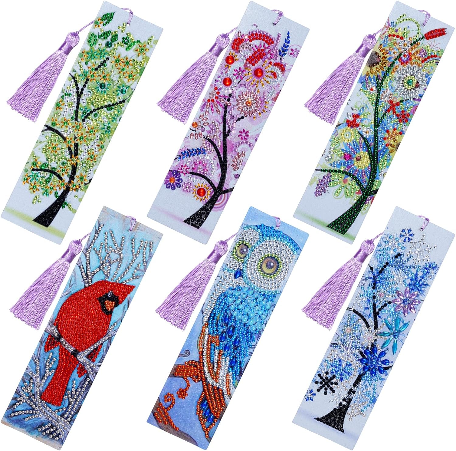 6 Pack Diamond and Painting Bookmark DIY Leather Tassel Bookmark for Adult Beginners Christmas New Year Graduation Birthday Gift 8.3X2.4 Inch