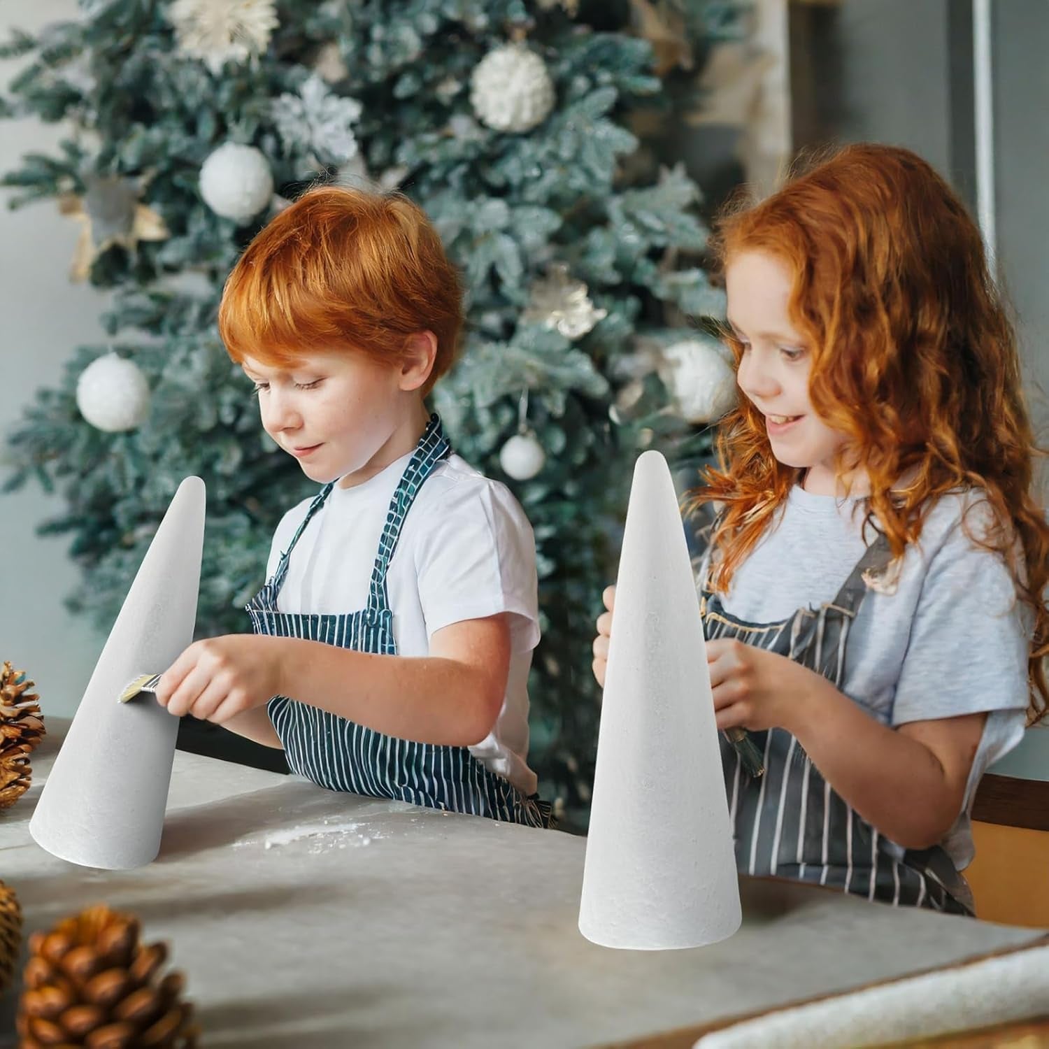 2 Pack Foam Cones for Crafts, DIY Art Projects, Handmade Gnomes, Trees, Holiday Decorations (5.25X14.5, White)