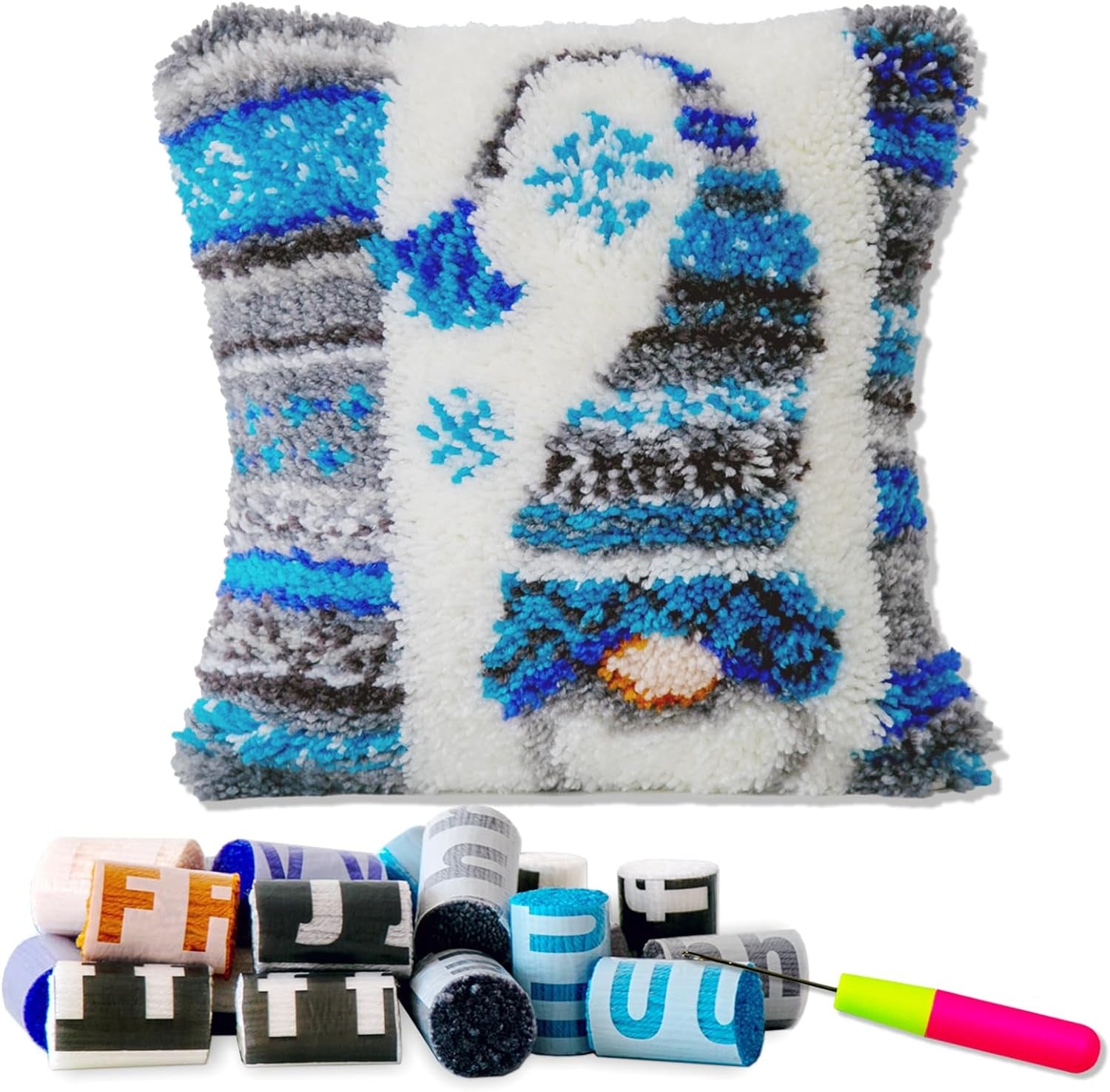 Latch Hook Kits for DIY Throw Pillow Cover,Needlework Cushion Cover Hand Craft Crochet for Great Family 17X17Inch Christmas Hat