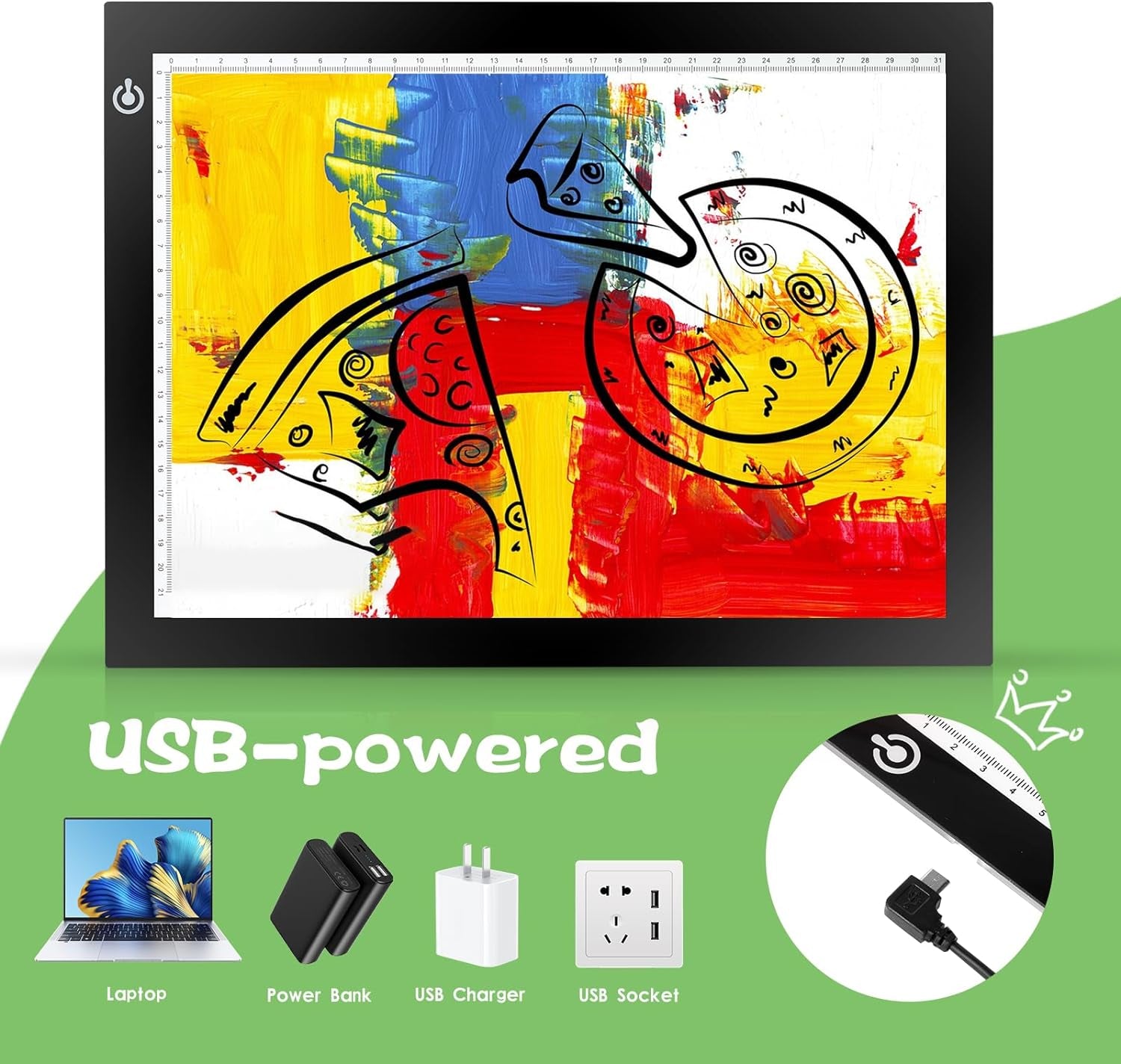A4 LED Light Tracing Box Pad, Adjustable 9X12 Inch USB Powered Artcraft Portable Light Copy Board for Tattoo Transferring Artists DIY Drawing Diamond Art Sketching