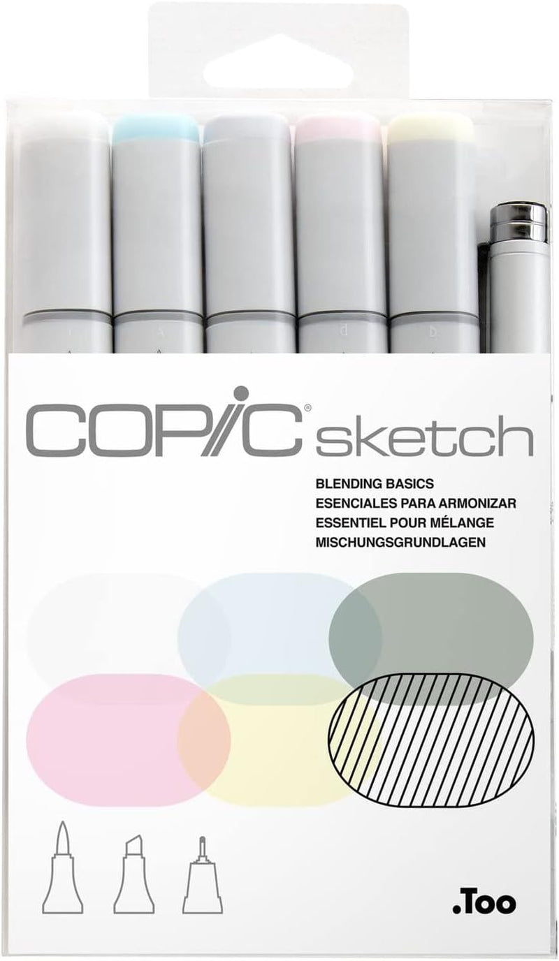 Sketch, Alcohol-Based Markers, 5 Pcs + Multiliner Pen SP, Blending Basics