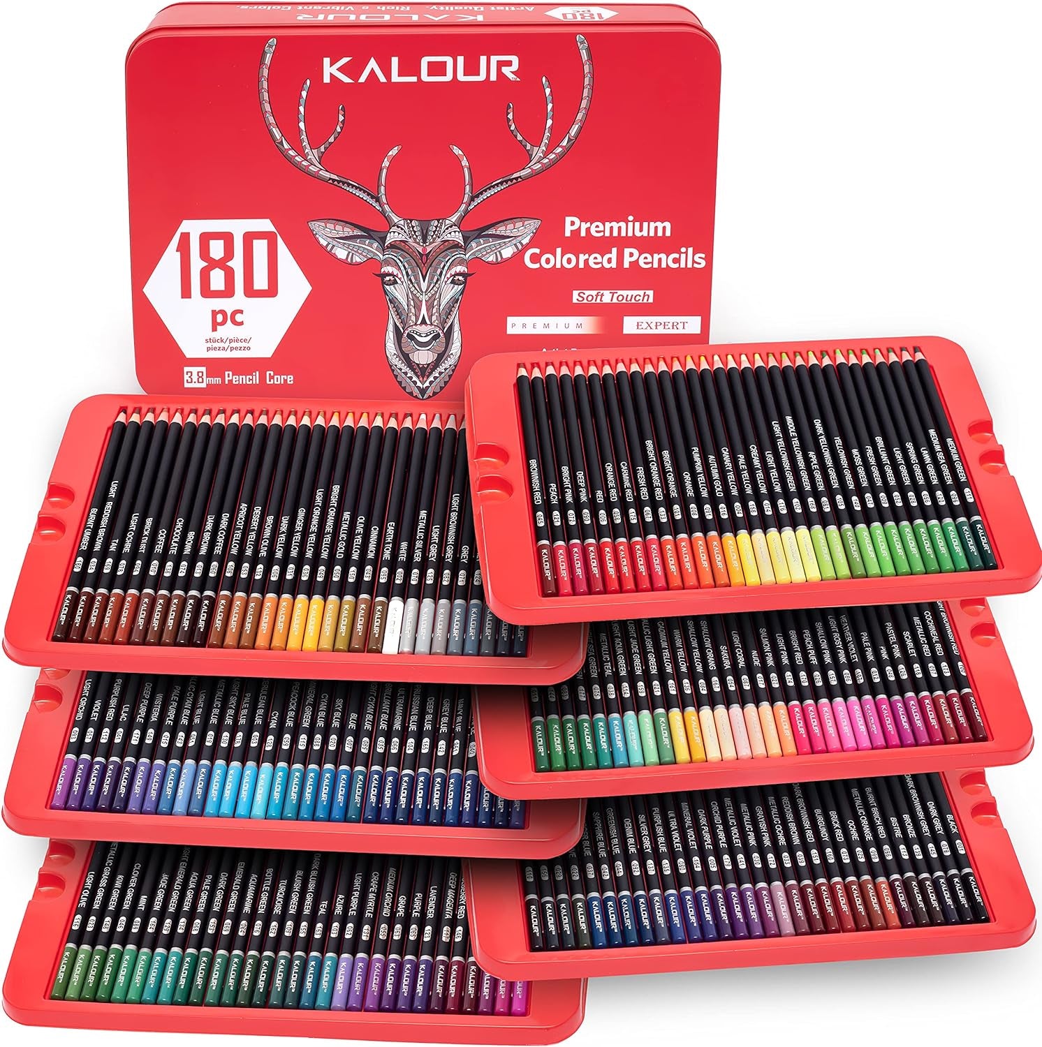 180 Colored Pencil Set for Adults Artists - Rich Pigment Soft Core -12 Metallic Pencil - Ideal for Coloring Drawing Sketching Shading Blending - Vibrant Color（Tin Case）