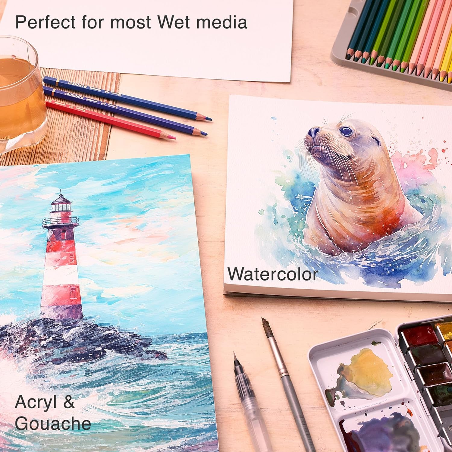 Watercolor Pads 9X12”, Pack of 2 (60 Sheets), Glue Bound, Acid-Free Paper, 140Lb (300Gsm), Perfect for Most Wet & Dry Media, Ideal for Beginners, Artists & Professionals