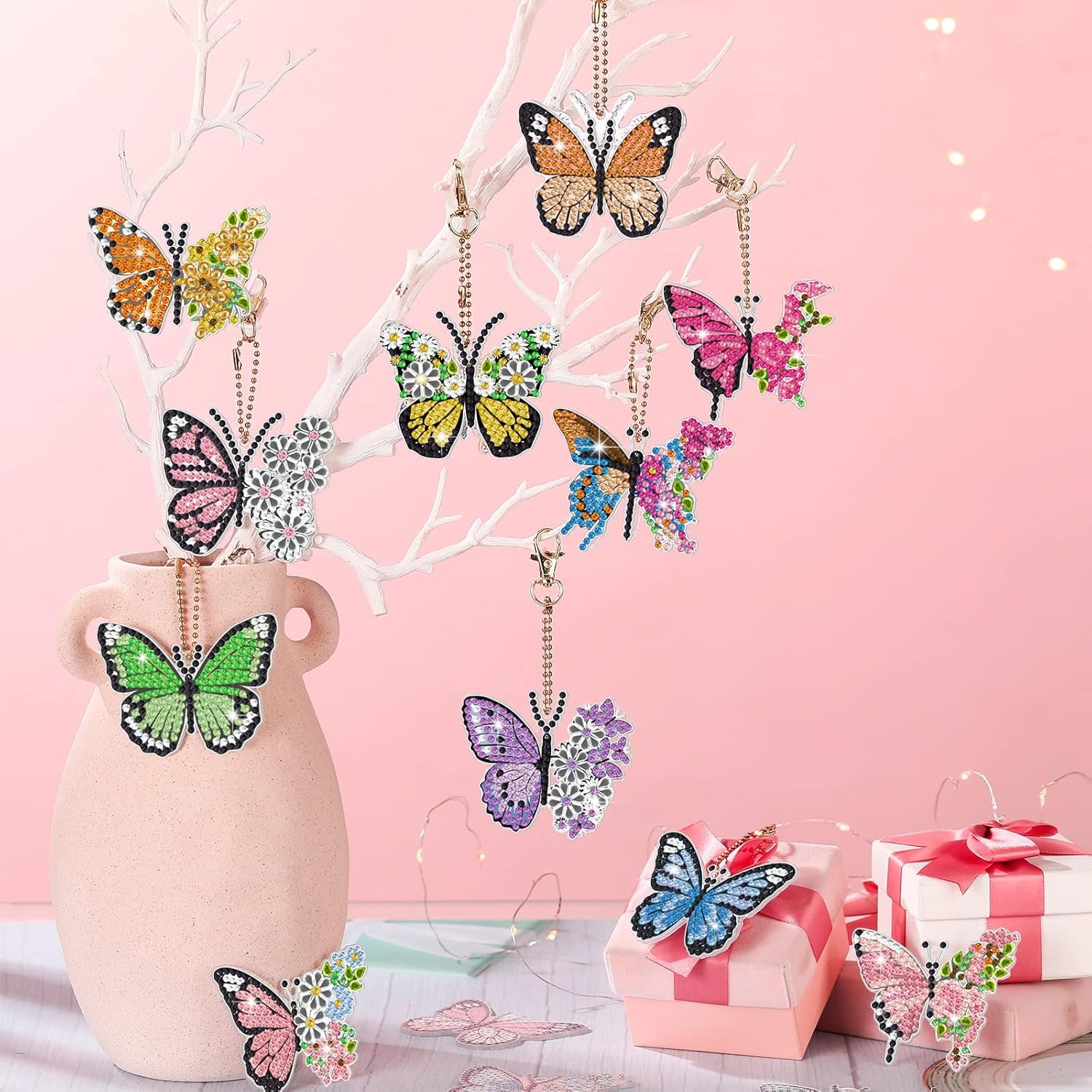 15 Pcs Butterfly Diamond Painting Keychain Kits Colorful Diamond Art Keychain Full Diamond Painting Ornaments Summer DIY Diamond Key Chains for Adults Kids Purse Backpack Handbag Decor
