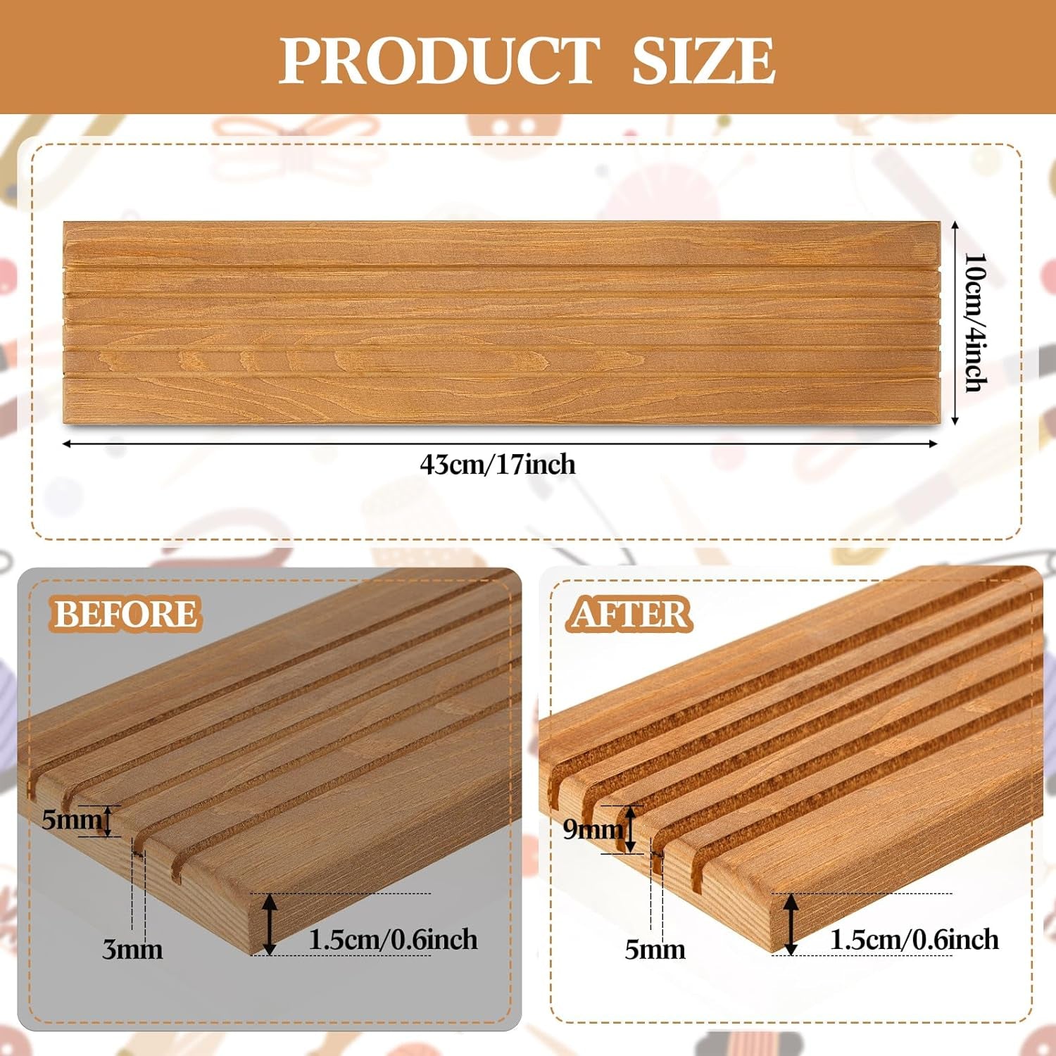 2 Pieces Wooden Ruler Rack Quilting Ruler Rack Organizer Quilting Ruler Holder Wood Quilting Grid Ruler with 5 Slots for Ruler Organizer Home Office Desk Stand (Brown)