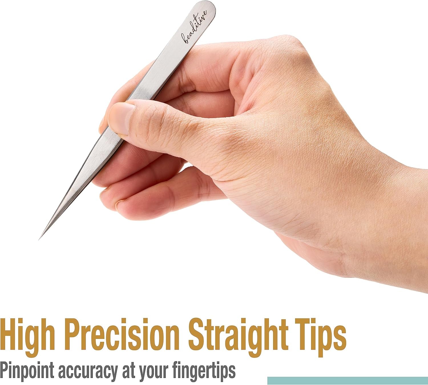 High Precision Tweezers 3 Pack - 4.7" Craft Tweezers for Sewing, Beading & DIY Crafts - Non-Serrated Jewelry Tweezer Set with Fine Point Tips - Stainless Steel Needle Nose Hobby Tweezers