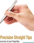 High Precision Tweezers 3 Pack - 4.7" Craft Tweezers for Sewing, Beading & DIY Crafts - Non-Serrated Jewelry Tweezer Set with Fine Point Tips - Stainless Steel Needle Nose Hobby Tweezers