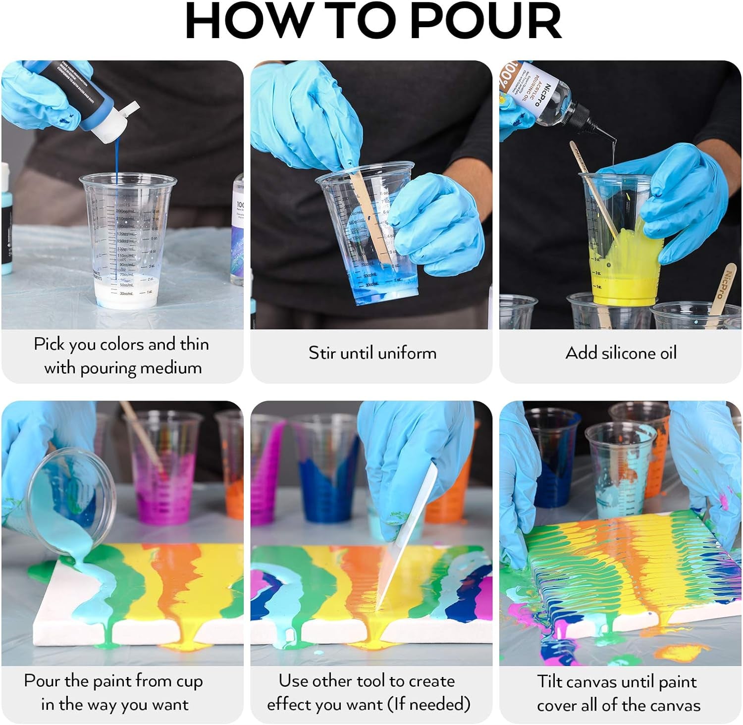 Acrylic Pouring Kit, Artist Starter Supplies Including 19 Colors Acrylic Paints,Pouring Medium, Silicone Oil, Canvases, Gloves, Strainers, Mixing Stick, Instructions for Flow DIY Painting