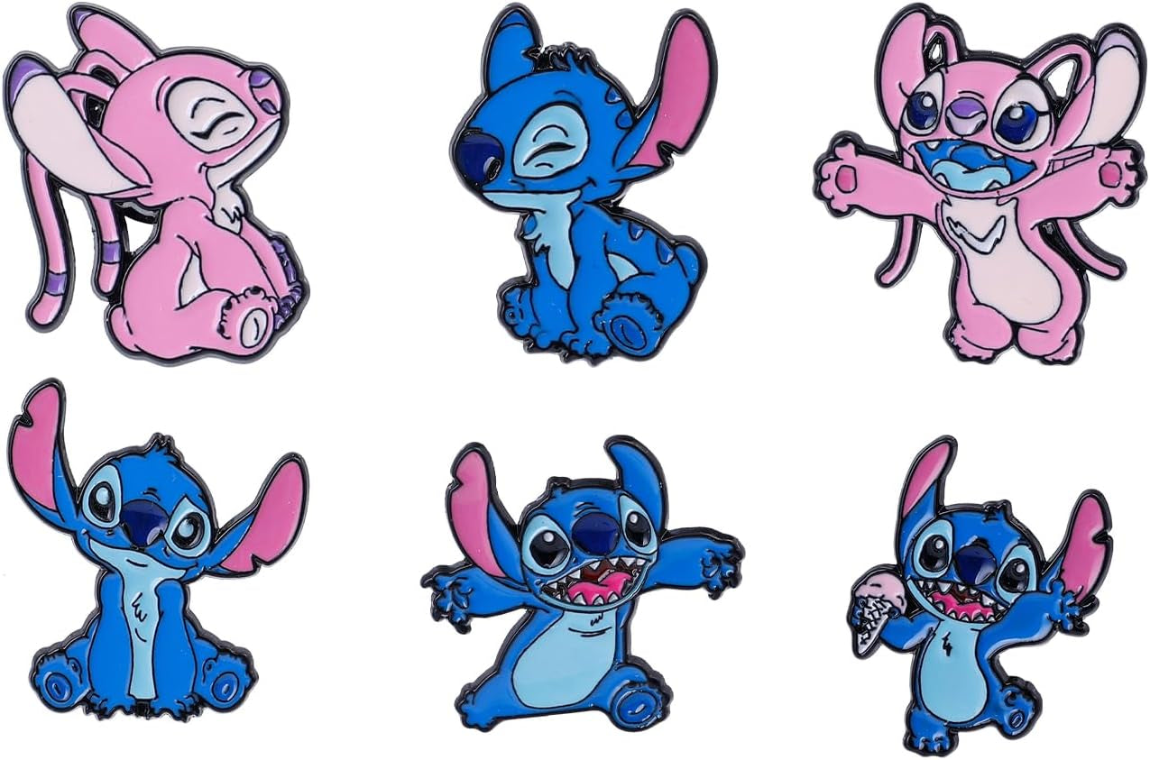 6 Pcs Stitch Pins Cartoon Anime Enamel Pins for Clothing Backpack Hat Decoration Gift for Girls