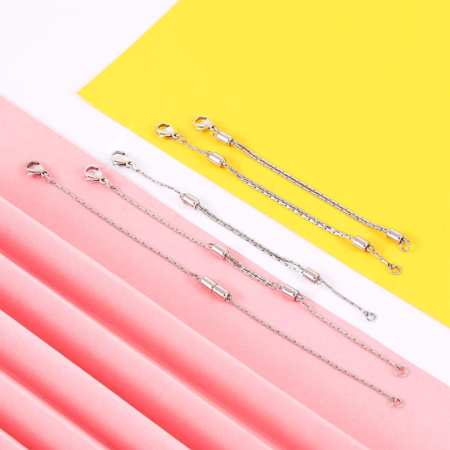 Stainless Steel Necklace Extender Chain Adjustable Silver Necklace Chain Extender with Lobster Clasp for Necklace Bracelet Jewelry Making(5 Pcs)