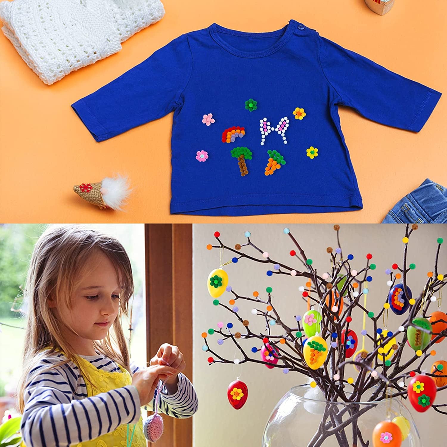 2000 Pcs 1Cm Assorted Pompoms Multicolor Valentine Day Arts and Crafts Fuzzy Pom Poms Balls for DIY Creative Crafts Decorations