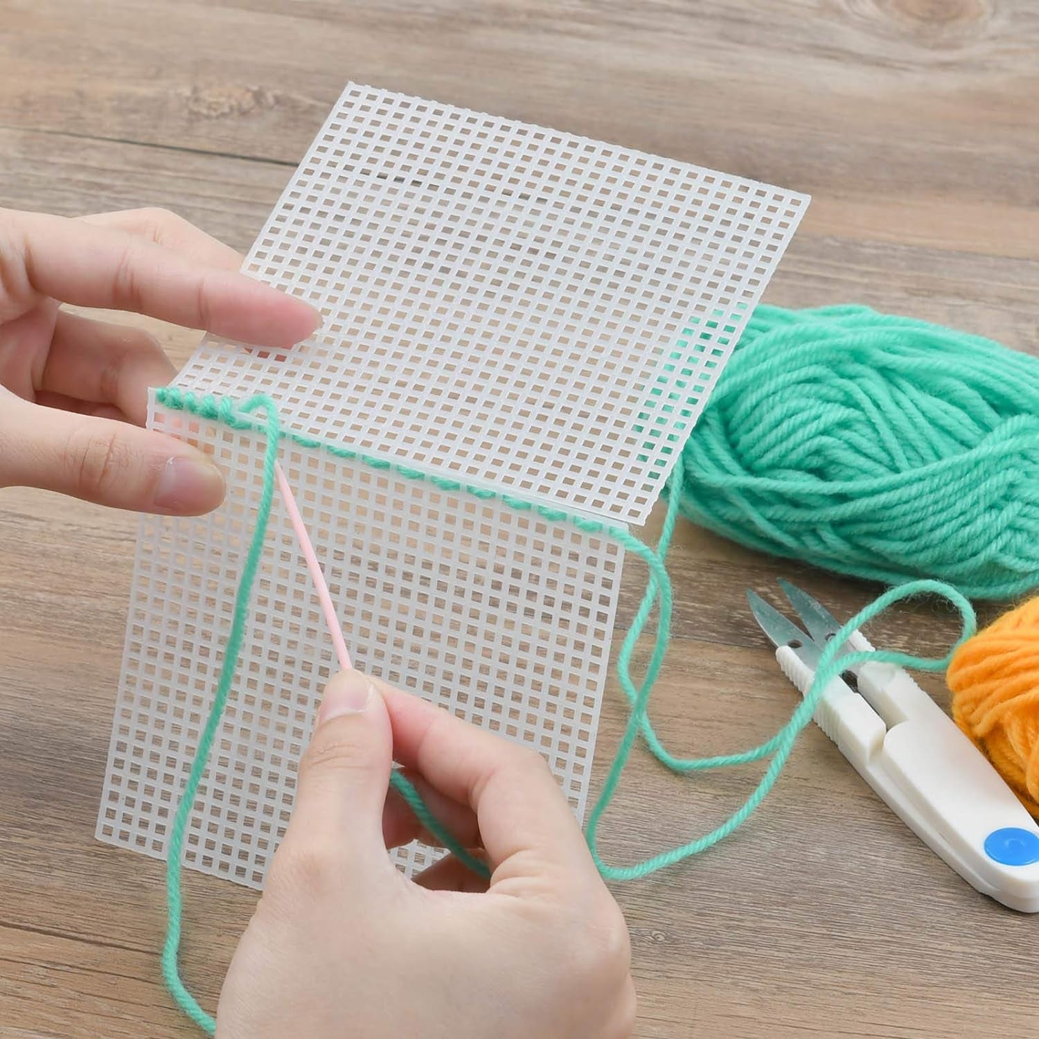 39Pcs Mesh Plastic Canvas Sheets Kit Including 15 Pieces Clear Plastic Canvas, 12 Color Acrylic Yarn and Embroidery Tools for Embroidery Plastic Canvas Craft