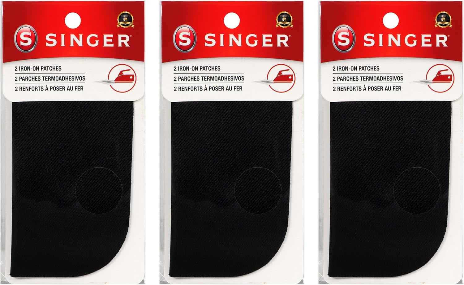 Iron-On Patches for Clothing Repair, 5-Inch by 5-Inch, 2 per Package, Black (3 Pack)