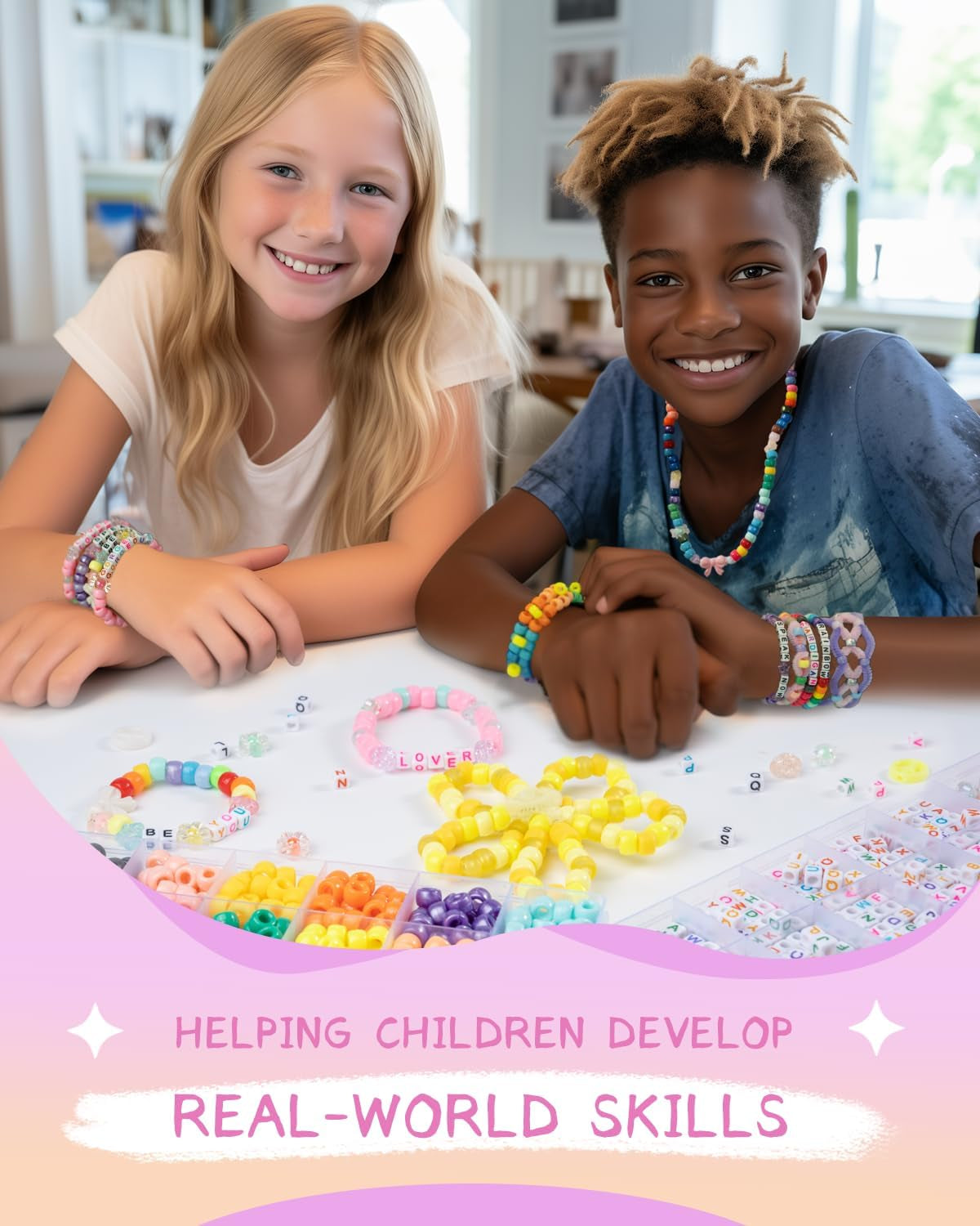 Kawaii Pony Beads Kit, Rainbow Kandi Beads and 1200Pcs Square Colorful Letter Beads, 32 Colors Plastic Craft Beads Bulk for Bracelets with 10 Beads Pipe Cleaners (Fashion Week)