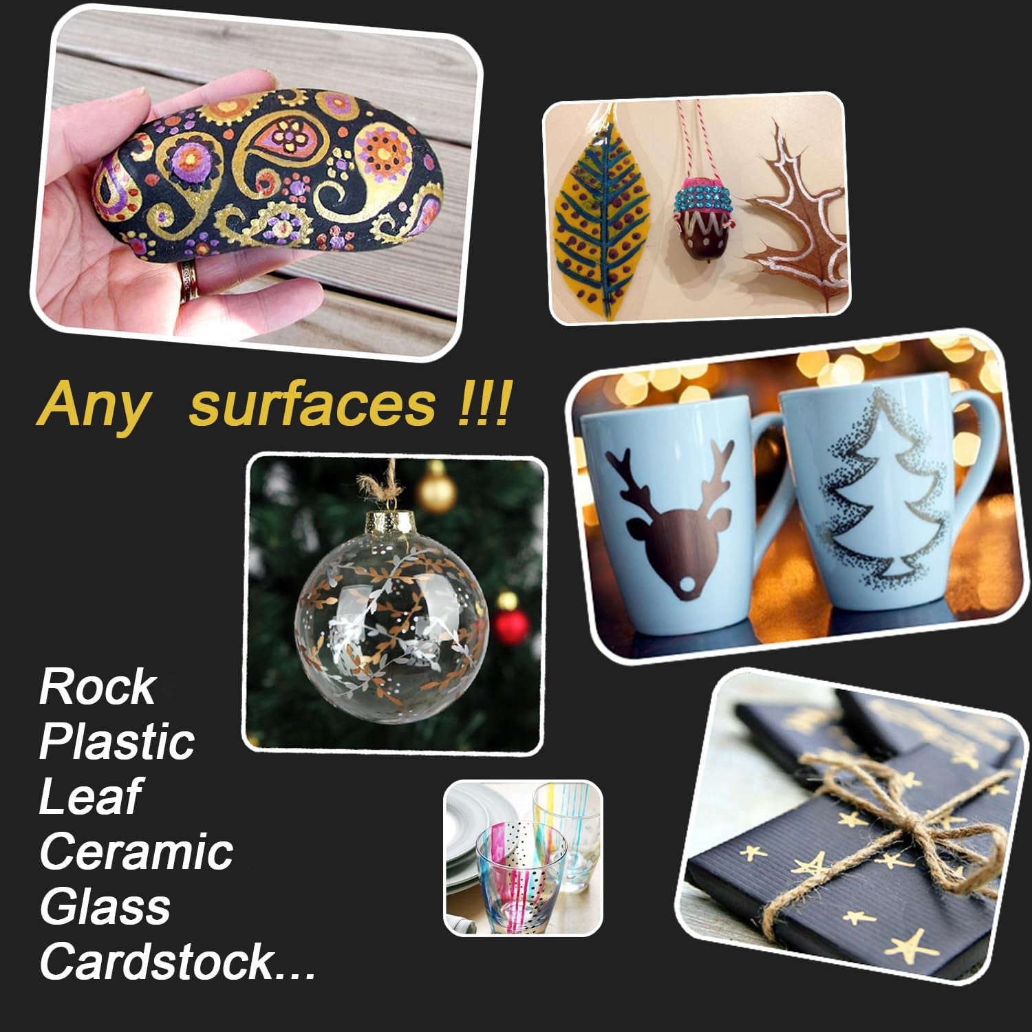 Metallic Marker Pens, 12 Colors Hard Fine Tip Metallic Markers for Black Paper, Adult Coloring, Card Making, Rock Painting, Scrapbooking Crafts, DIY Photo Album