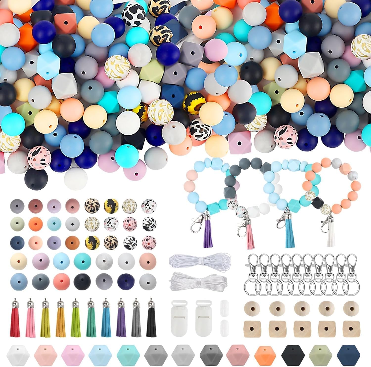 248Pcs Silicone Beads for Keychain Making Kit, 15Mm Silicone Beads Bulk, Multiple Styles & Colorful Rubber Beads for Keychains Making DIY Necklace Bracelet Jewelry Crafts