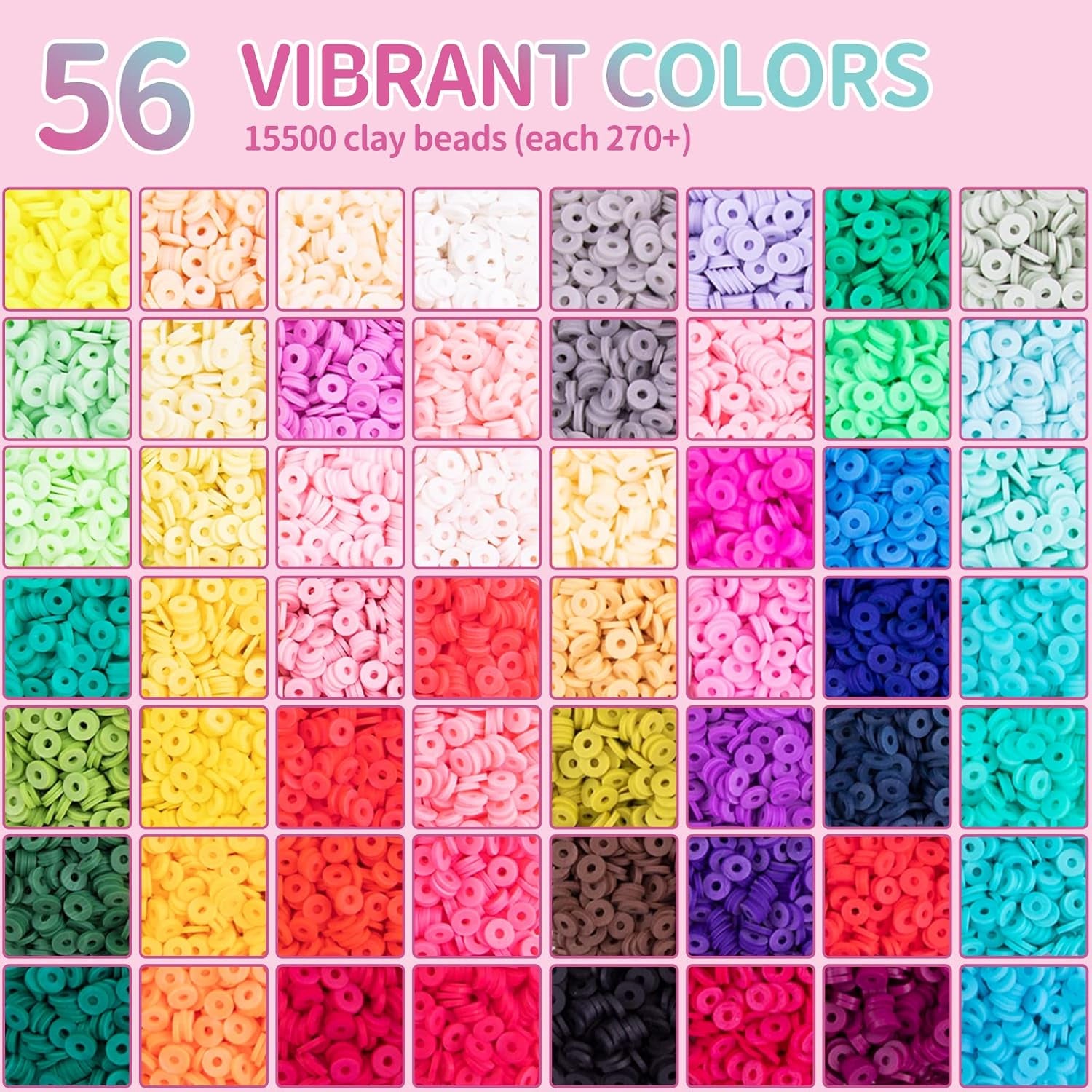 Clay Bead Bracelet Kit -16300Pcs Clay Beads Kit, 56 Colors Clay Beads Bracelet Making Kit, Polymer Clay Bead Bracelet Kit, Crafts Kit for Teen Girls, Mother'S Day Brithday Gifts