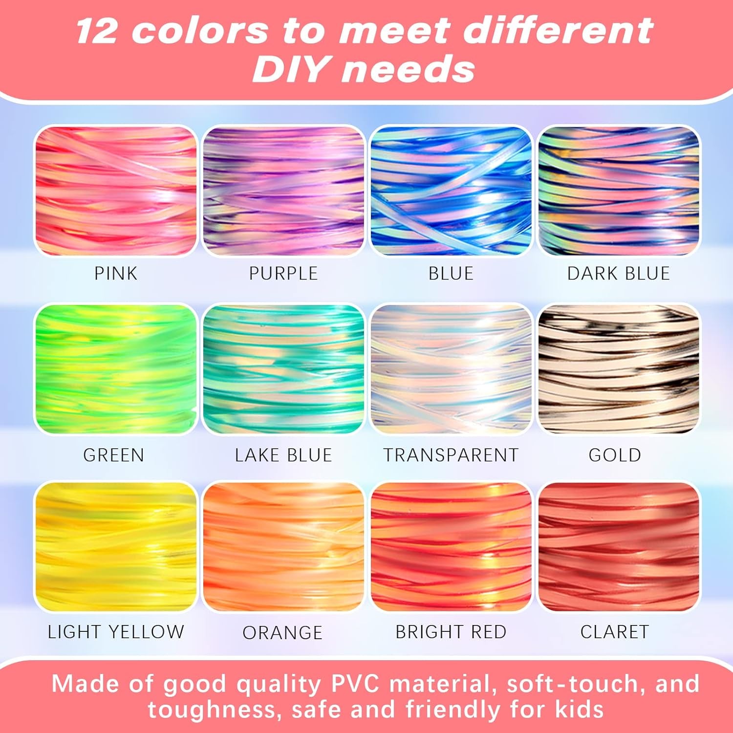 Laser Reflective Lanyard String, 12 Rolls Plastic Lacing Cord with 20 Key Chain Rings, 20 Snap Clips and 10 Lobster Clips, Gimp String Kit for DIY Bracelets, Key Chain and Lanyards