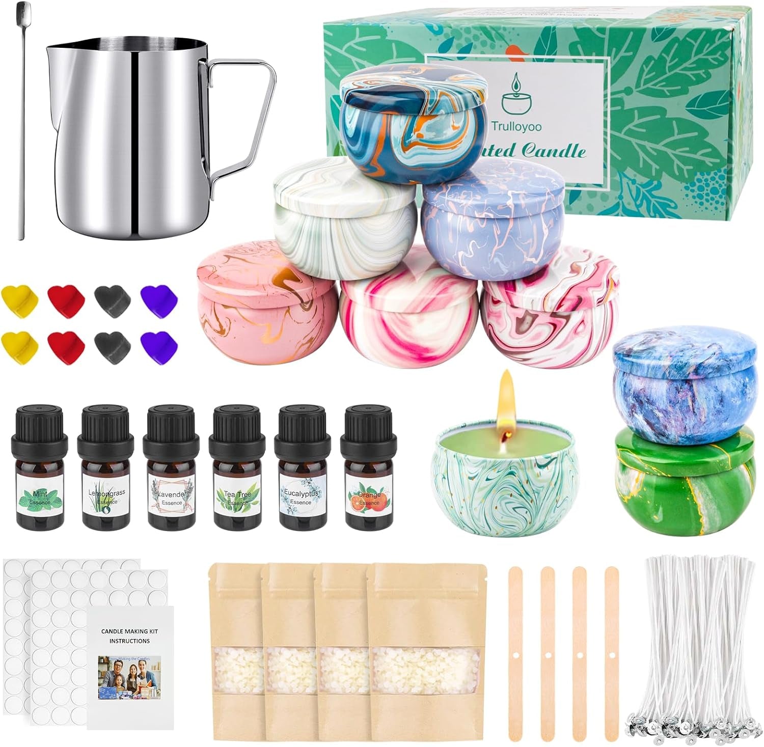 Candle Making Kit for Adult, DIY Candle Making Supplies Include Beeswax, Wicks, Candle Tins, Essential Oils, Dyes, DIY Arts &amp; Crafts Gift for Kids, Beginners, Adults