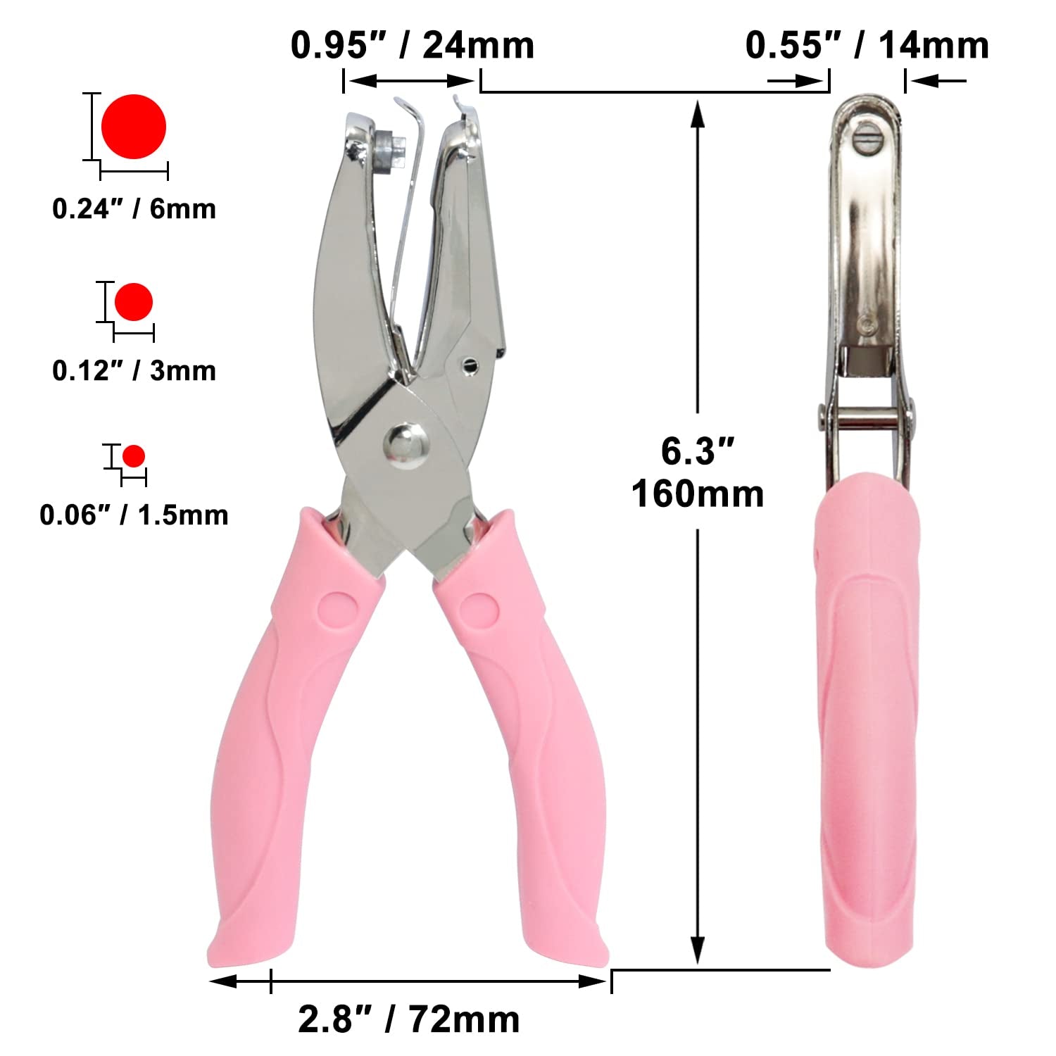 3 Pieces Metal Handheld Paper Punch Single-Hole Tag Punch Set with Plastic Handle for Circle Holes for DIY Craft Tag