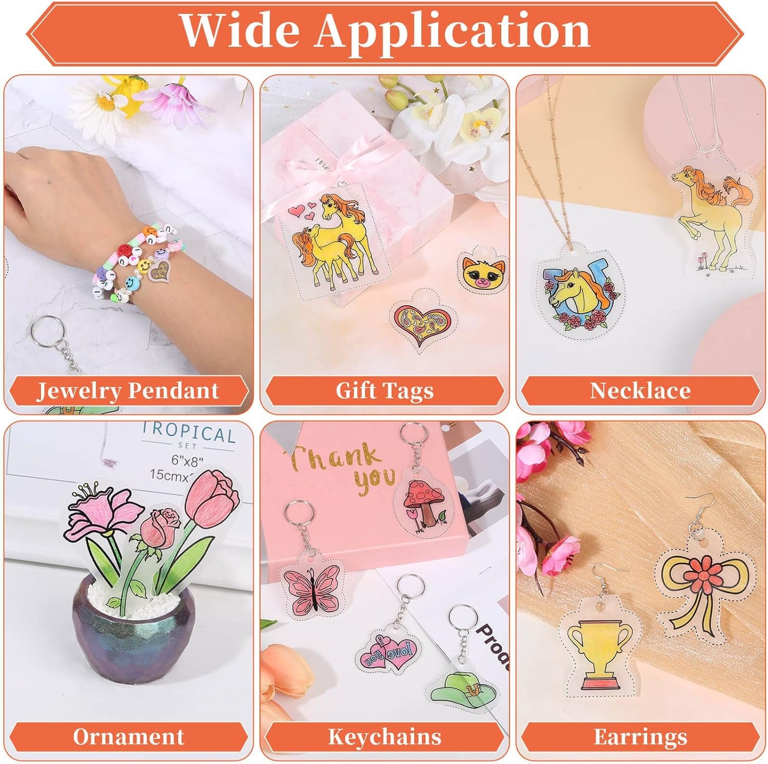 Shrinky Art Keychain Kit, Including 20 Sheets Shrink Plastic Paper, Keychain Clip, Split Key Rings, Key Rings with Chain, Jump Rings, Hole Punch for Craft Creative