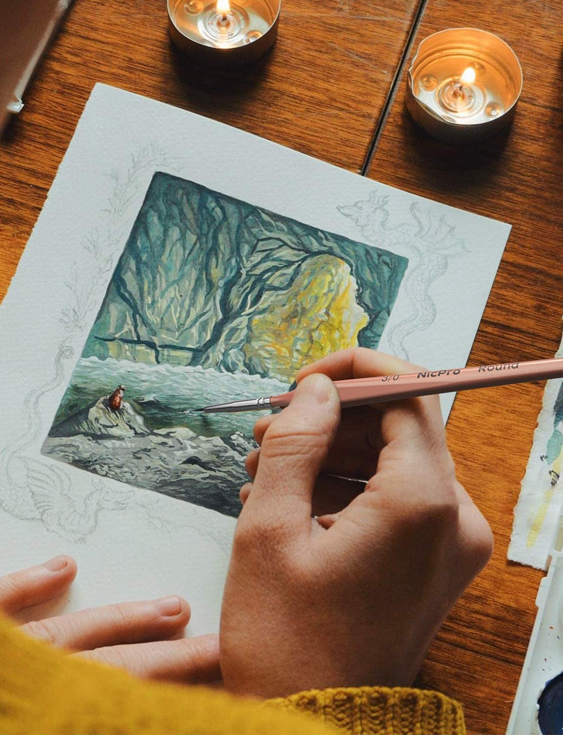 Detail Paint Brushes 5 PCS Extra Fine Tip 000 Professional Miniature Painting Artist Set round 3/0 for Micro Watercolor Oil Acrylic Craft Models Rock Army Paint by Number for Adult