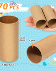 70 Pieces Cardboard Tubes for Crafts, Brown Kraft Toilet Paper Rolls for Crafts - 1.5 X 3.2 Inches Strong and Pressure-Resistant Tubes for School Supplies Classrooms Kids DIY Art