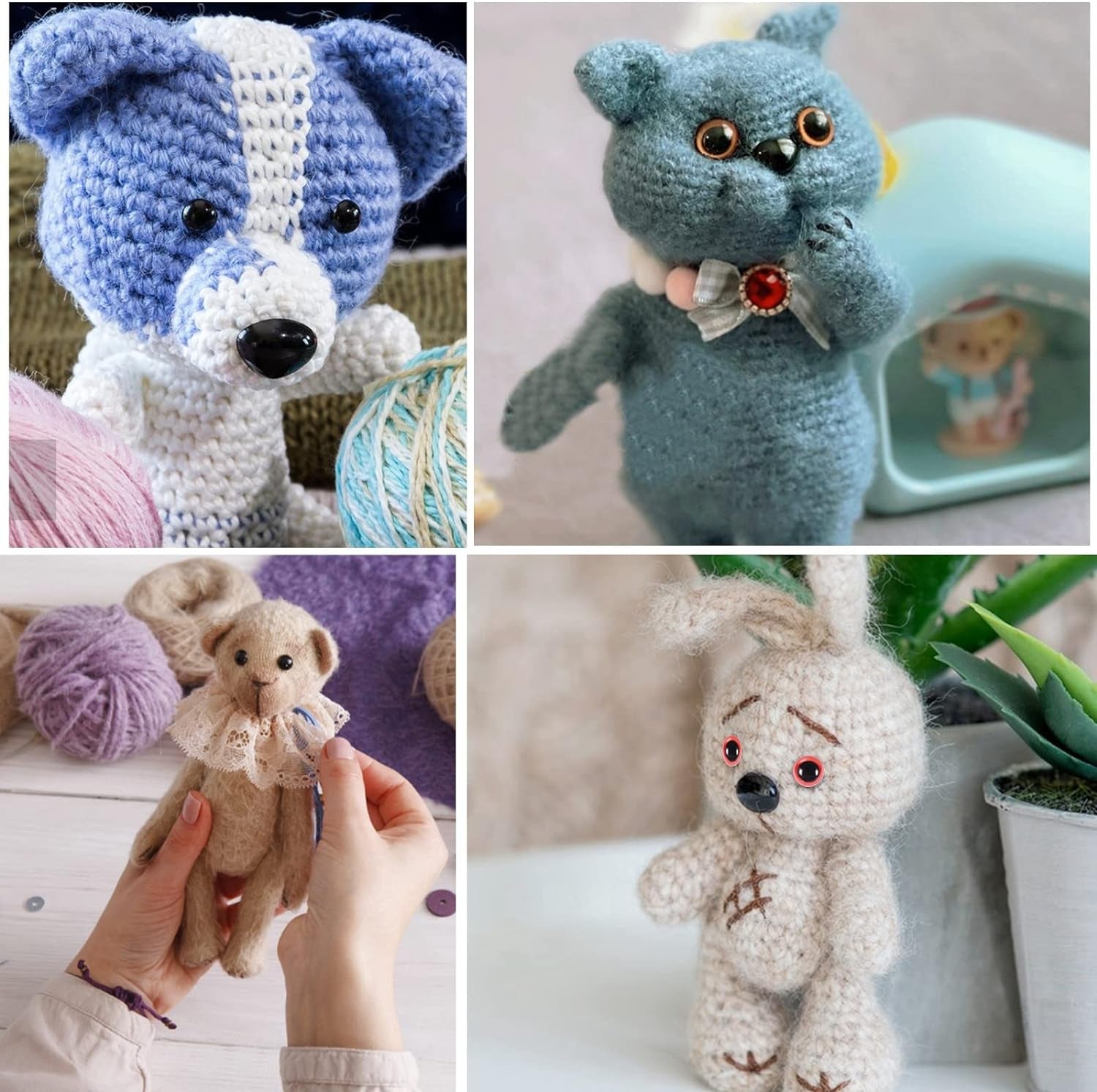 1060 Pcs Safety Eyes and Noses for Amigurumi, 6-16 Mm Colorful Safety Eyes with Washer Plastic Stuffed Crochet Eyes Craft Doll Eyes for Stuffed Animals Crochet Toy Christmas Stocking Stuffers