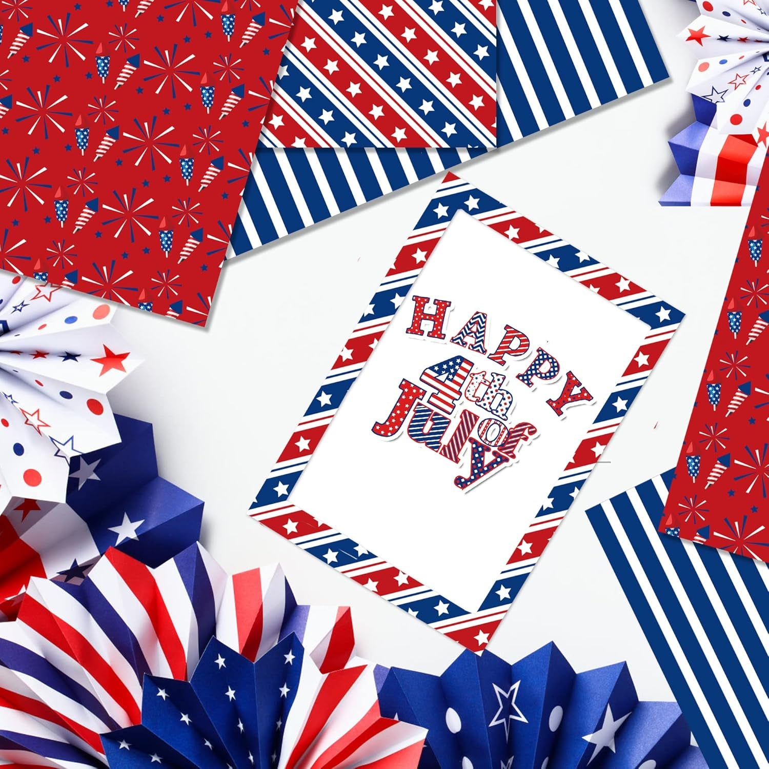 24Sheets Patriotic Pattern Paper 4Th of July Double-Sided Red Blue White Star Scrapbook Paper for Independence Day for Card Making Photo Album Crafts, 11.8&#39;&#39; X 11.8&#39;&#39; (Classic)