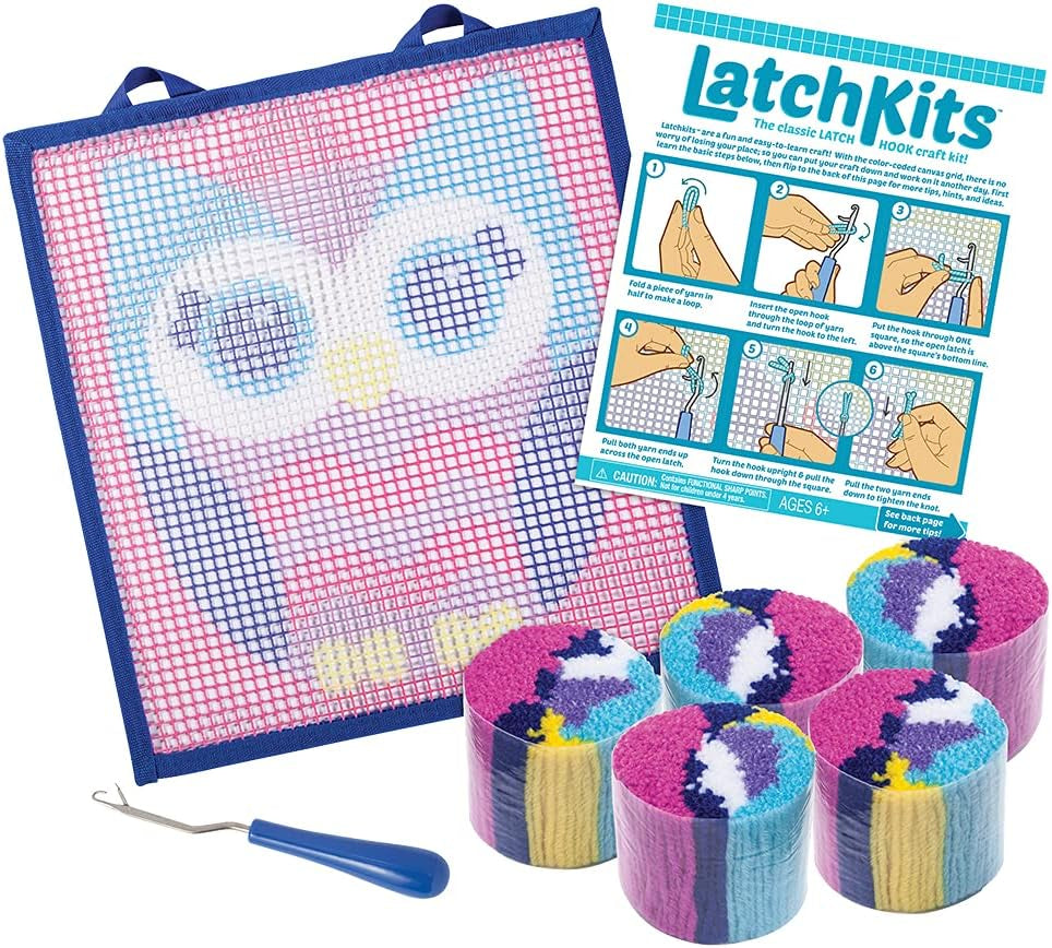 – Owl Latch Hook Kit – Easy-To-Learn Craft Project – No Sewing or Cutting – for Ages 6+