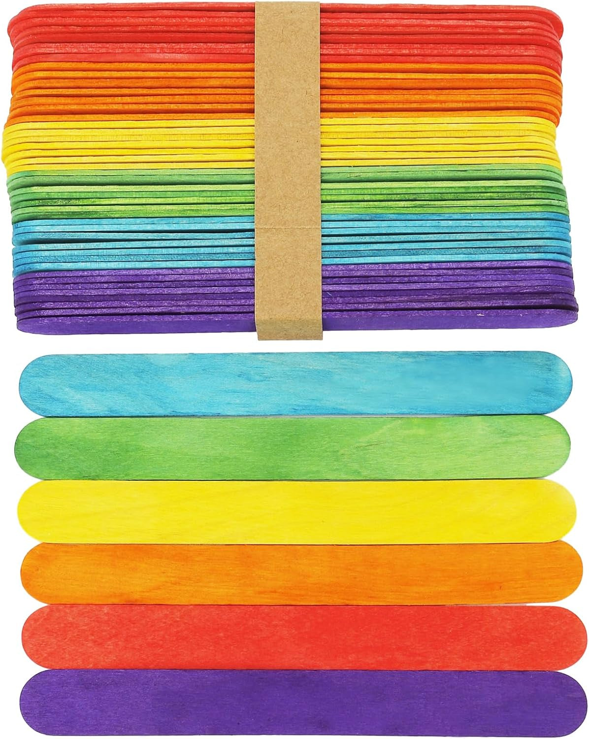 100 Pcs Colorful 6 Inch Jumbo Popsicle Sticks for Crafts, Popsicle Stick, Tongue Depressors Wood,Wax Stick,Craft Sticks, Stir Sticks,Wooden Sticks for Crafts,Wide Popsicle Sticks Bulk,Ice Cream Sticks