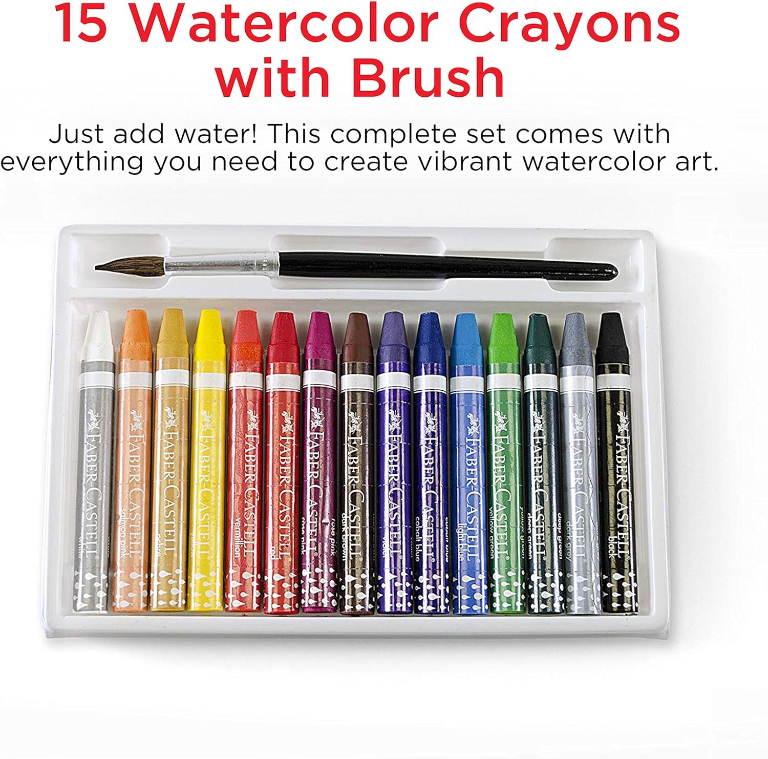 Watercolor Crayons with Brush, 15 Colors - Premium Quality Art Supplies for Kids